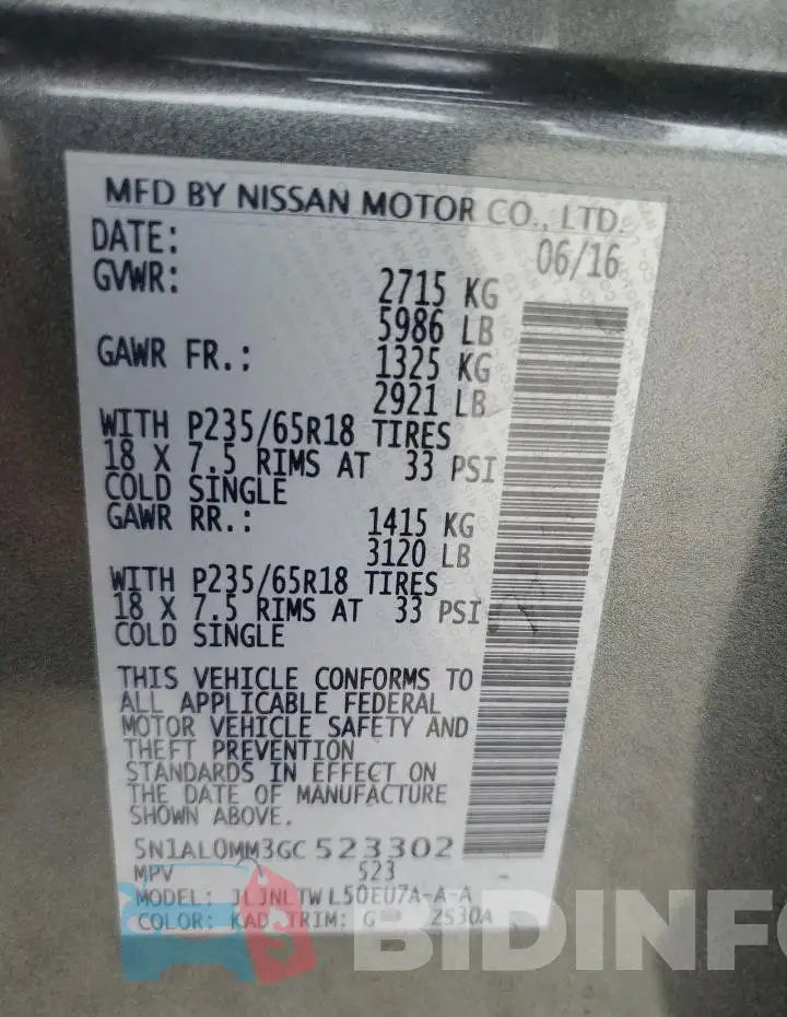 5N1AL0MM3GC523302 Photo# 14