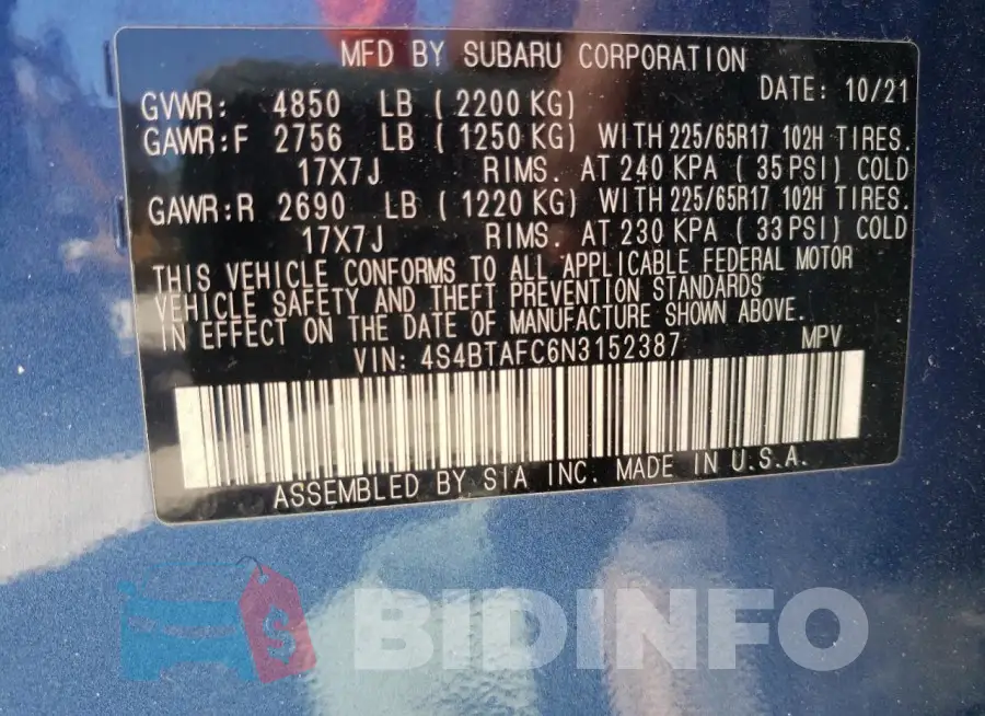4S4BTAFC6N3152387 Photo# 12