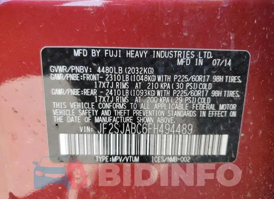 JF2SJABC6FH494489 Photo# 13