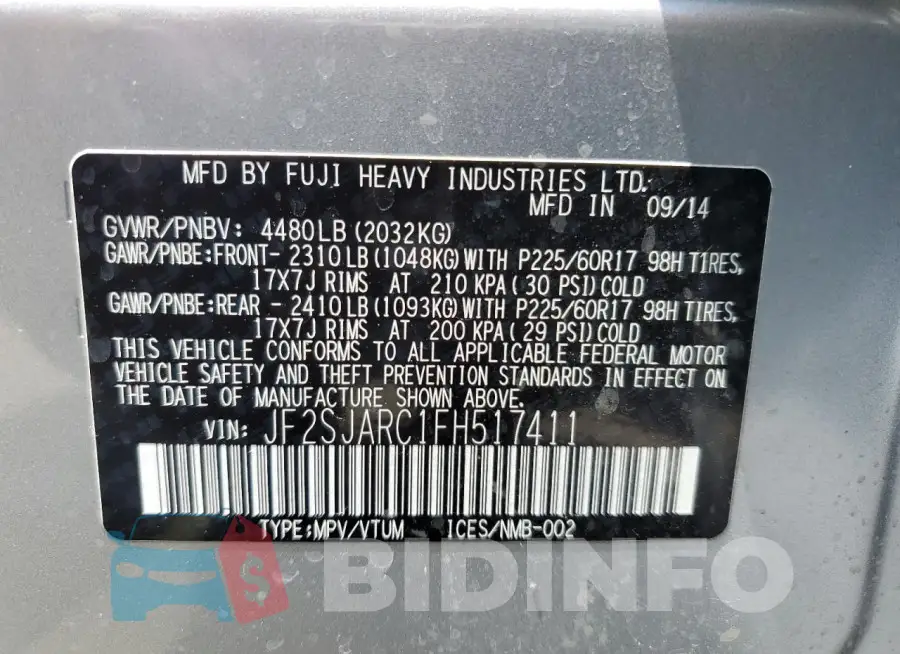 JF2SJARC1FH517411 Photo# 14