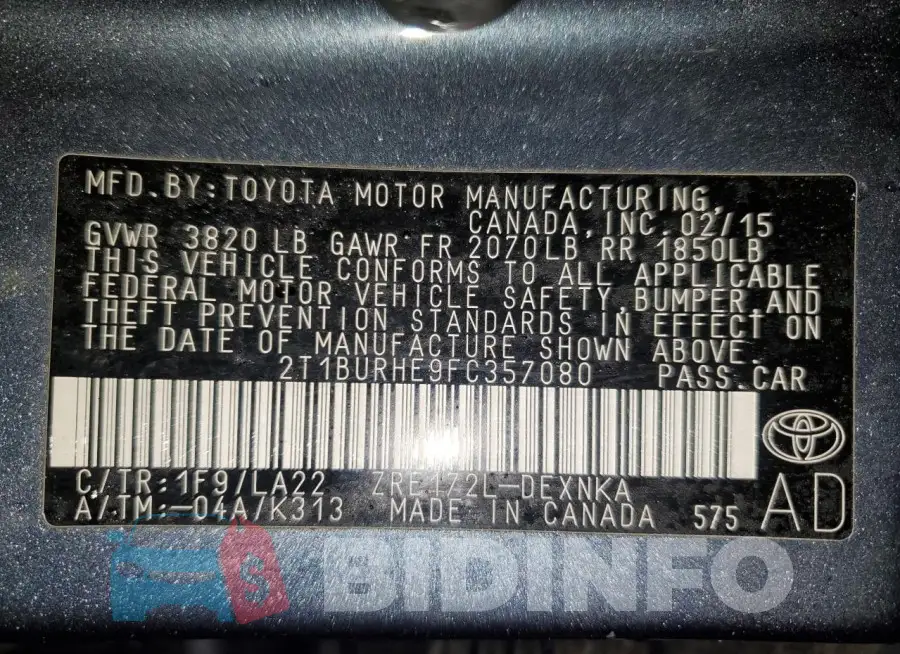 2T1BURHE9FC357080 Photo# 13