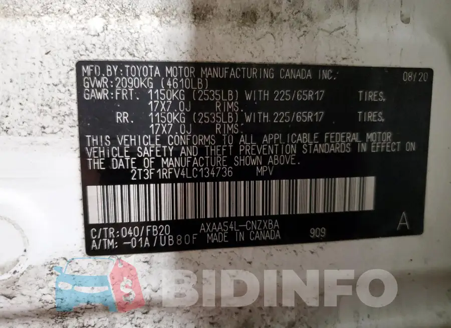 2T3F1RFV4LC134736 Photo# 14