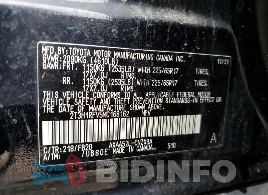2T3H1RFV5MC168162 Photo# 12