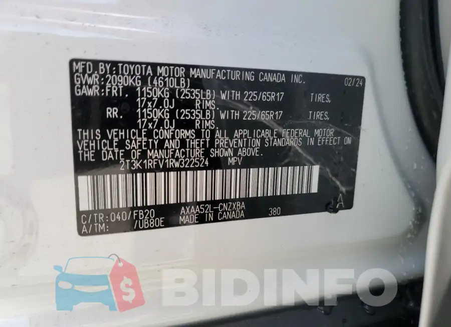 2T3K1RFV1RW322524 Photo# 13