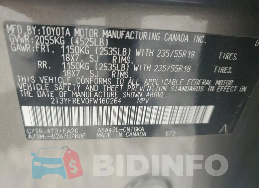2T3YFREV0FW160264 Photo# 12