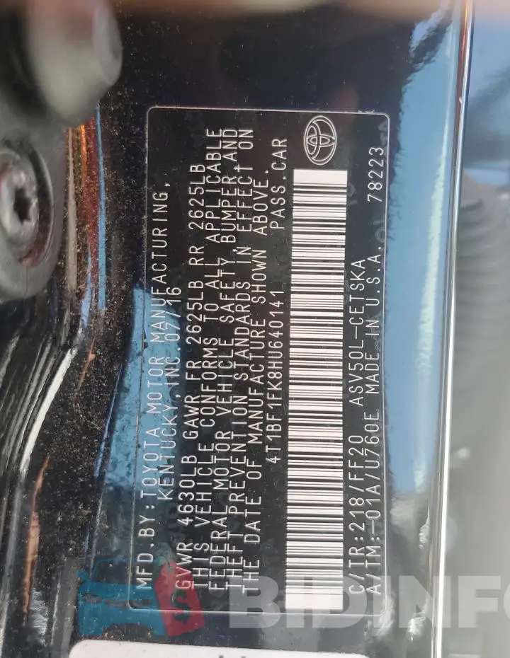 4T1BF1FK8HU640141 Photo# 12