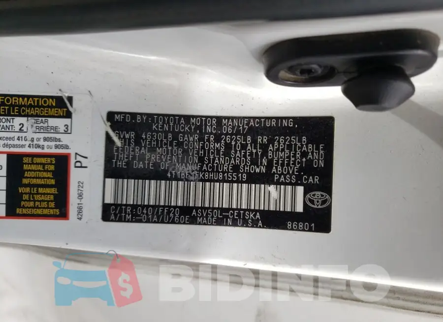 4T1BF1FK8HU815519 Photo# 13
