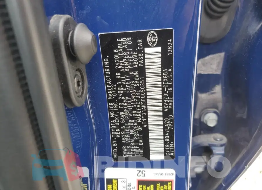 4T1F31AK5PU050351 Photo# 12