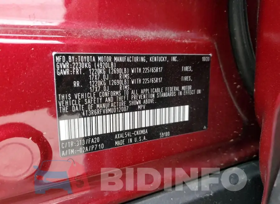 4T3R6RFV8MU012007 Photo# 13