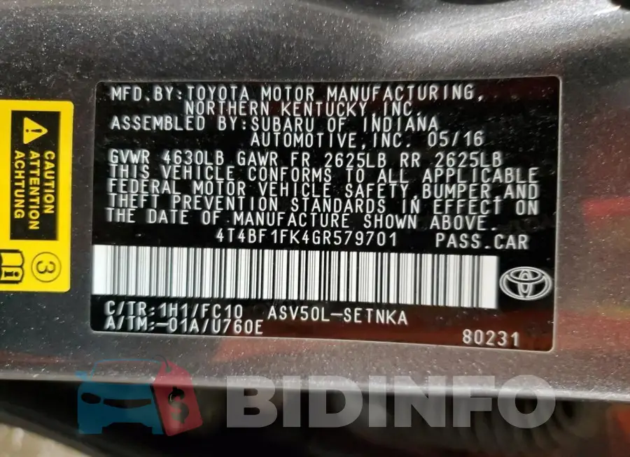 4T4BF1FK4GR579701 Photo# 12