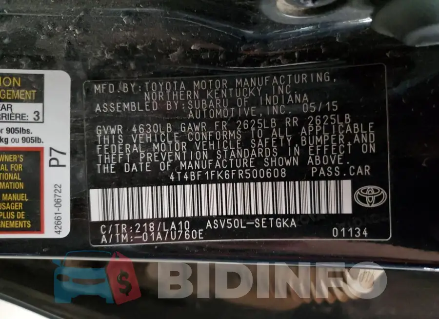 4T4BF1FK6FR500608 Photo# 12