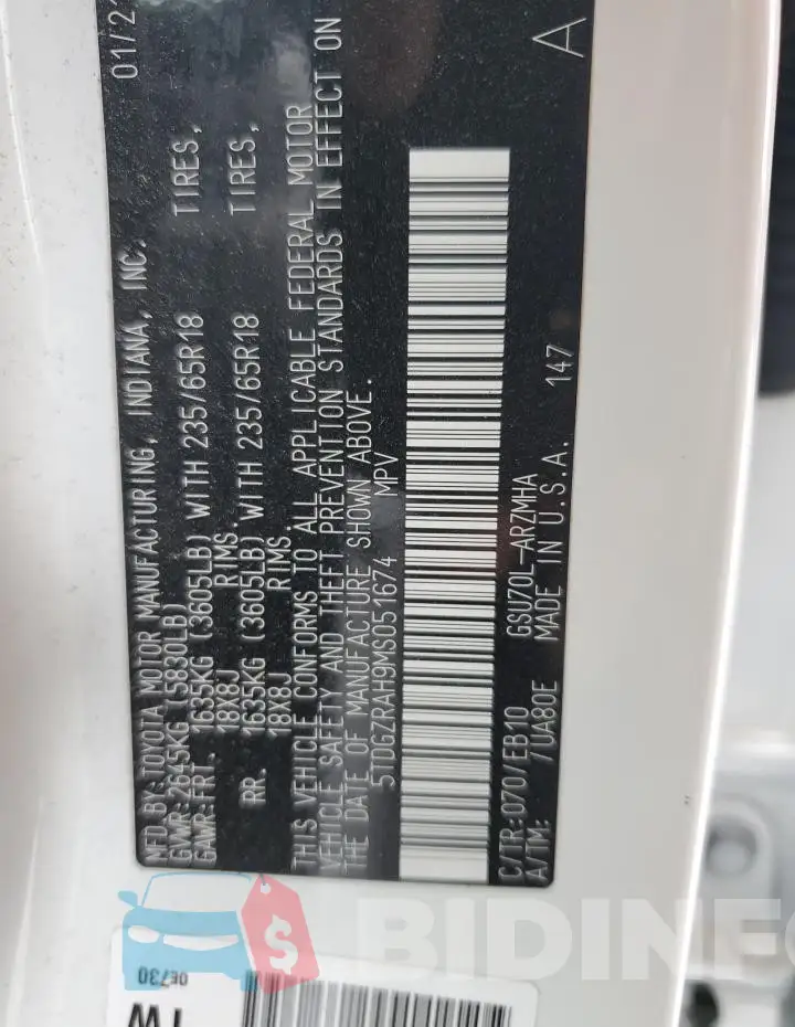 5TDGZRAH9MS051674 Photo# 13
