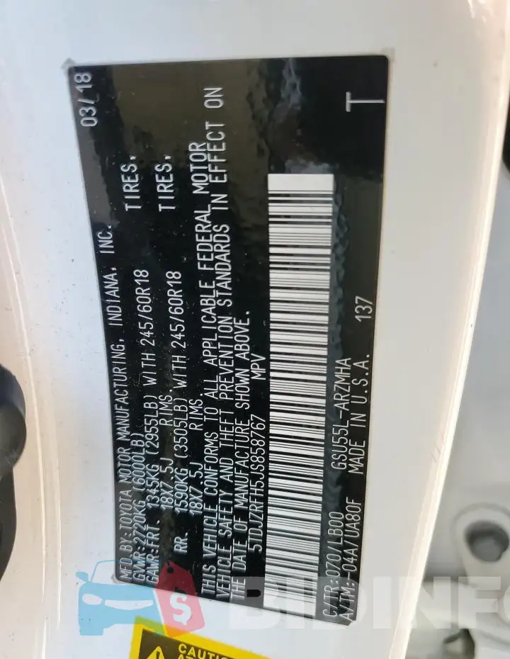 5TDJZRFH5JS858767 Photo# 14