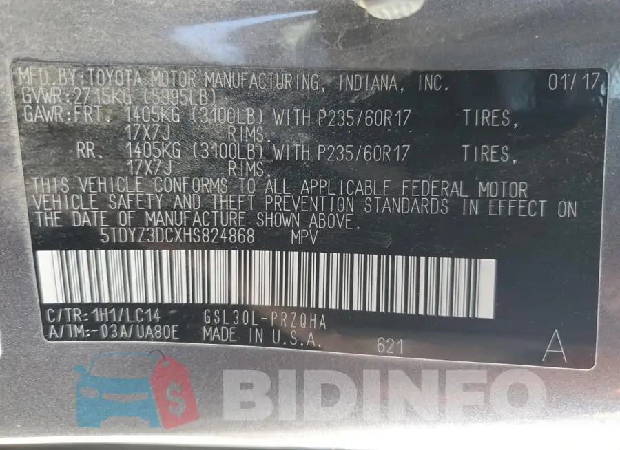 5TDYZ3DCXHS824868 Photo# 13