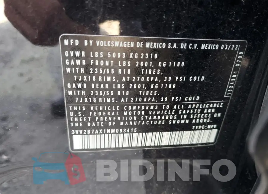 3VV2B7AX1NM093415 Photo# 14