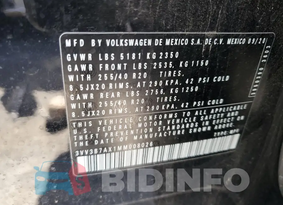 3VV3B7AX1MM008026 Photo# 13