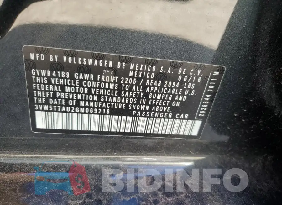 3VW5T7AU2GM069218 Photo# 12
