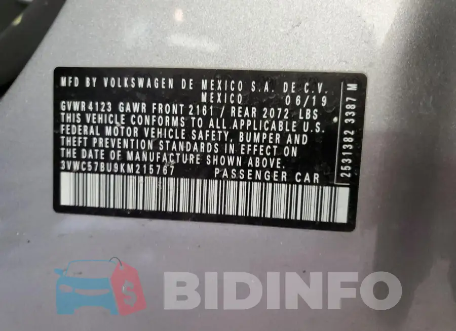 3VWC57BU9KM215767 Photo# 12