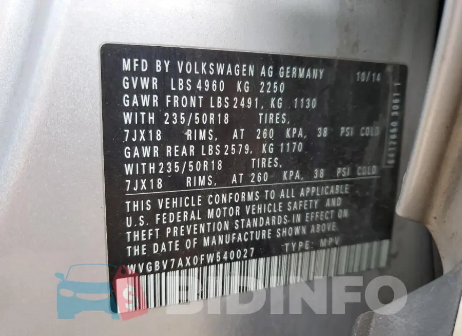 WVGBV7AX0FW540027 Photo# 12