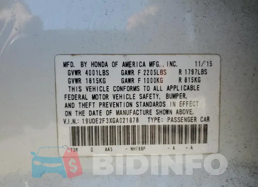 19UDE2F3XGA021878 Photo# 12