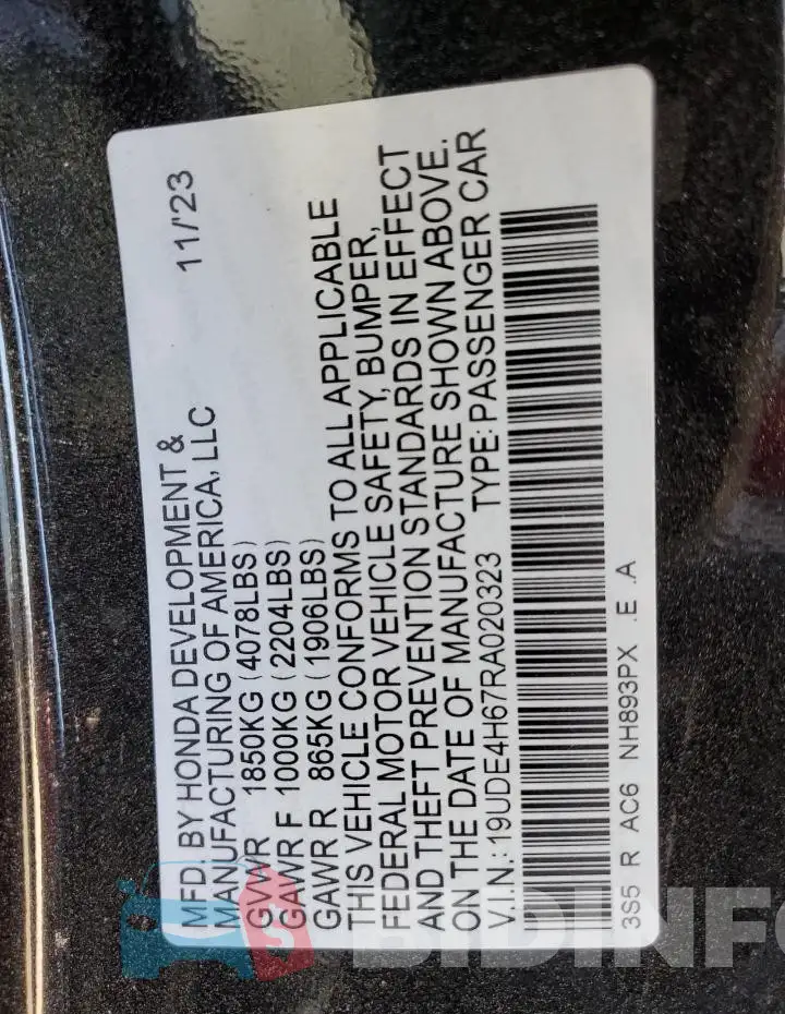 19UDE4H67RA020323 Photo# 12