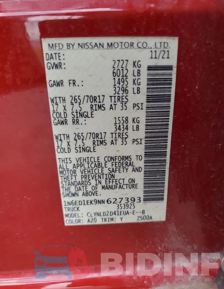 1N6ED1EK9NN627393 Photo# 13