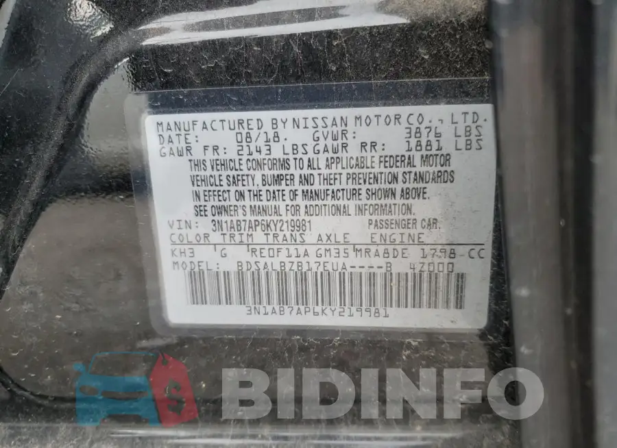 3N1AB7AP6KY219981 Photo# 13