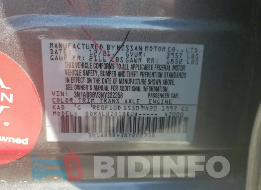 3N1AB8BV3NY222358 Photo# 12