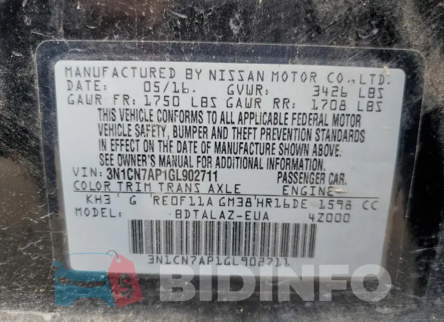 3N1CN7AP1GL902711 Photo# 12