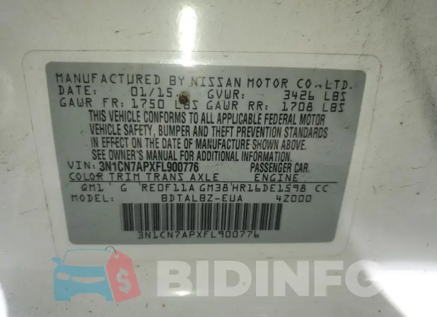 3N1CN7APXFL900776 Photo# 13