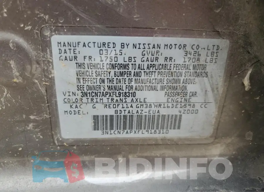 3N1CN7APXFL918310 Photo# 13