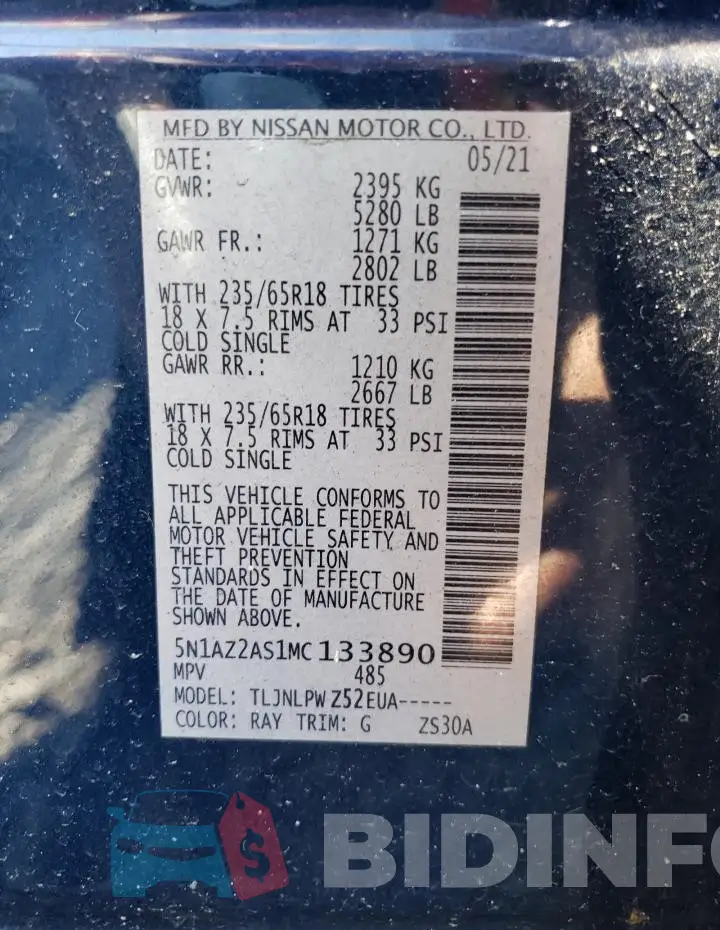 5N1AZ2AS1MC133890 Photo# 14