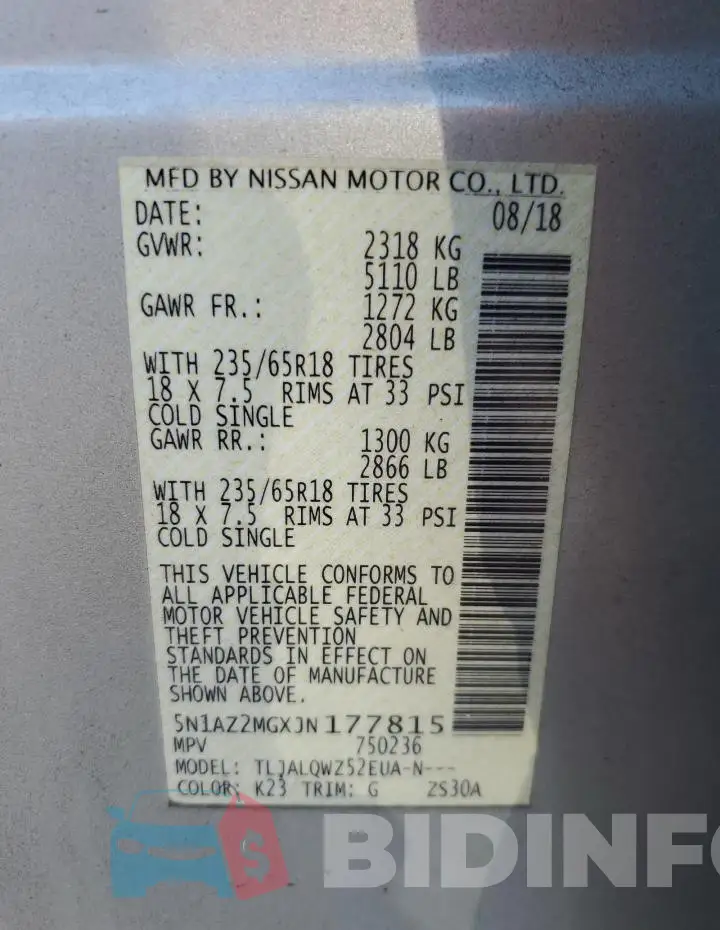 5N1AZ2MGXJN177815 Photo# 13