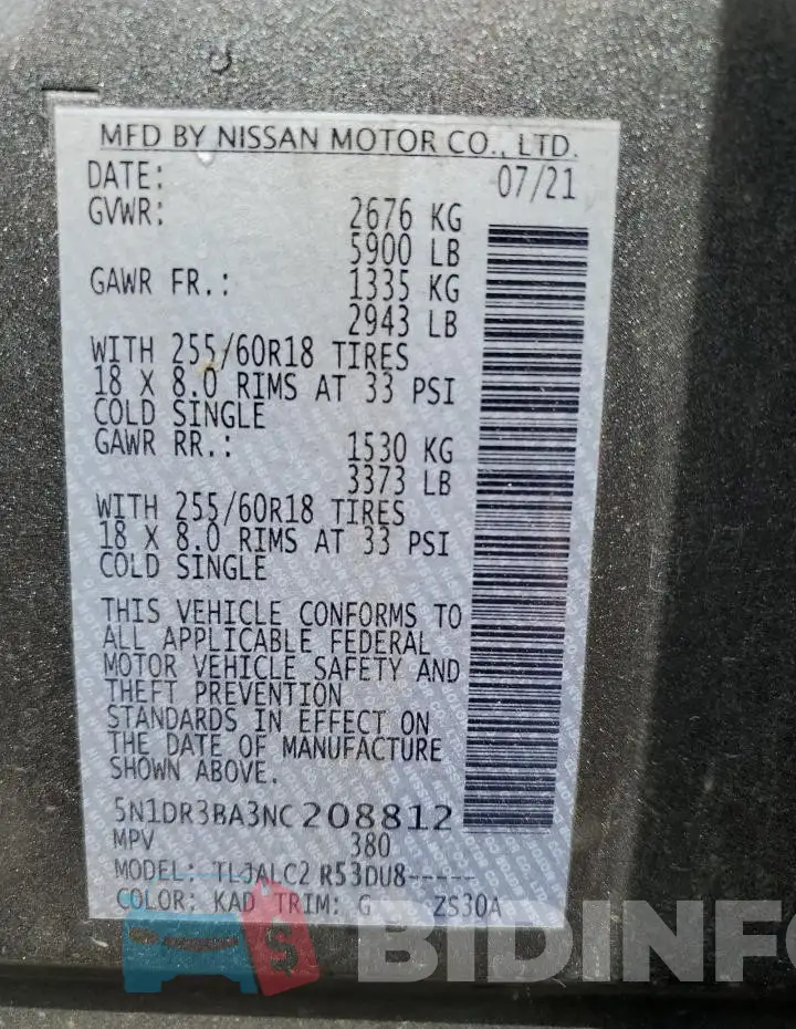 5N1DR3BA3NC208812 Photo# 14