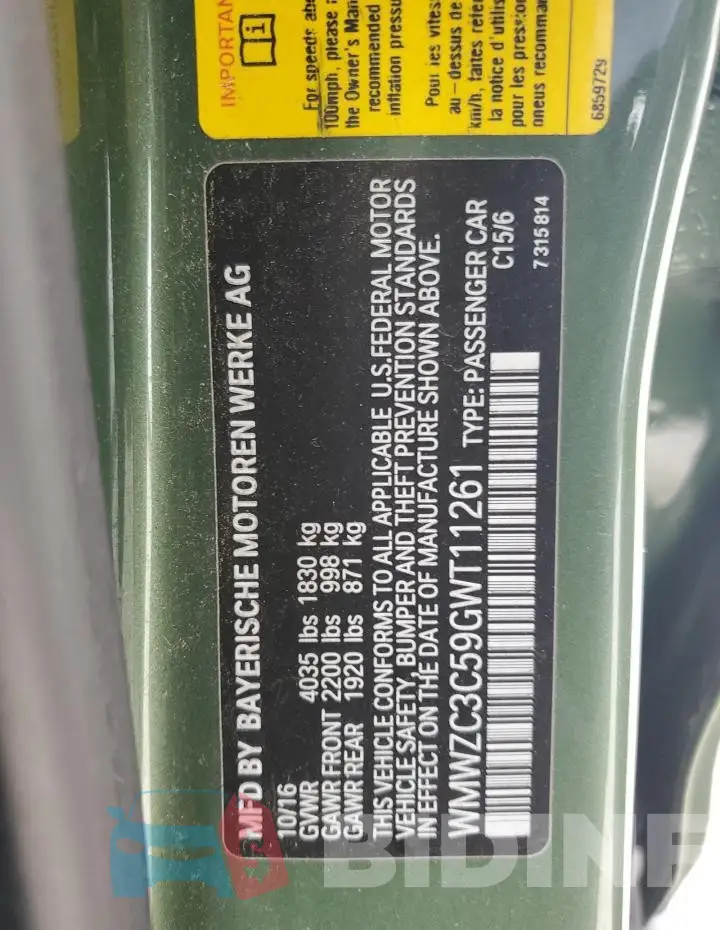 WMWZC3C59GWT11261 Photo# 12