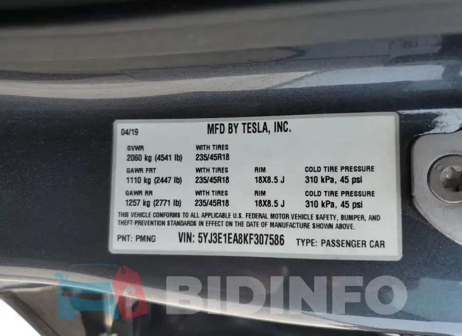 5YJ3E1EA8KF307586 Photo# 13