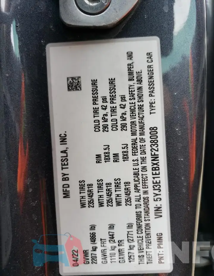 5YJ3E1EBXNF238008 Photo# 12