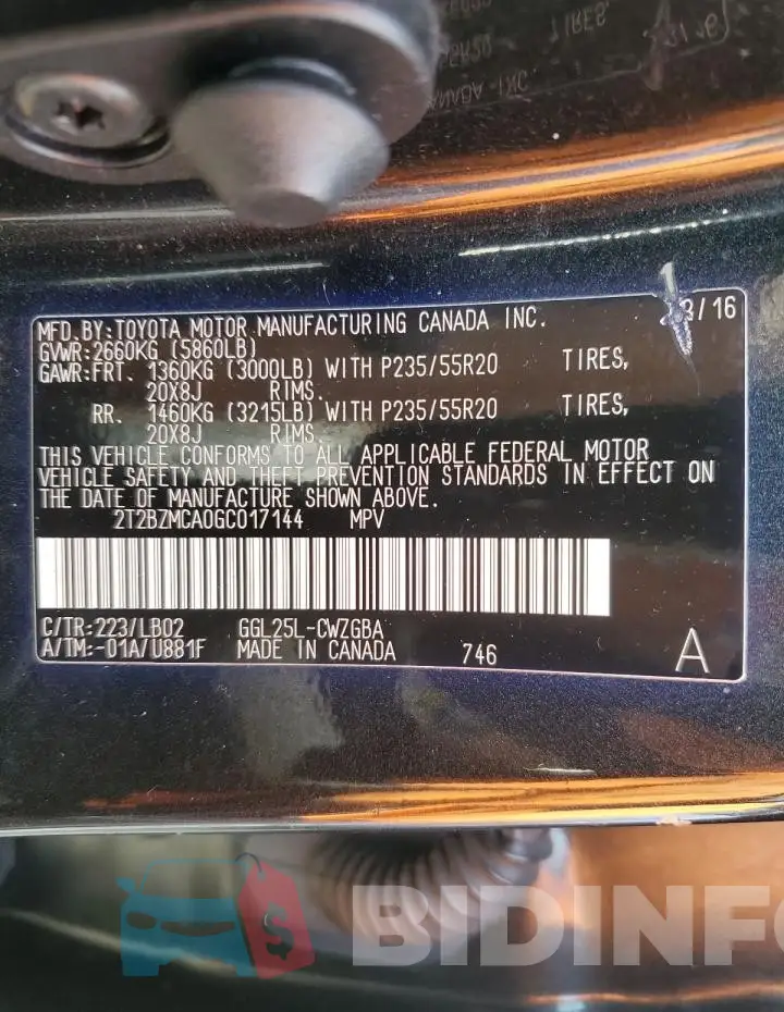 2T2BZMCA0GC017144 Photo# 12