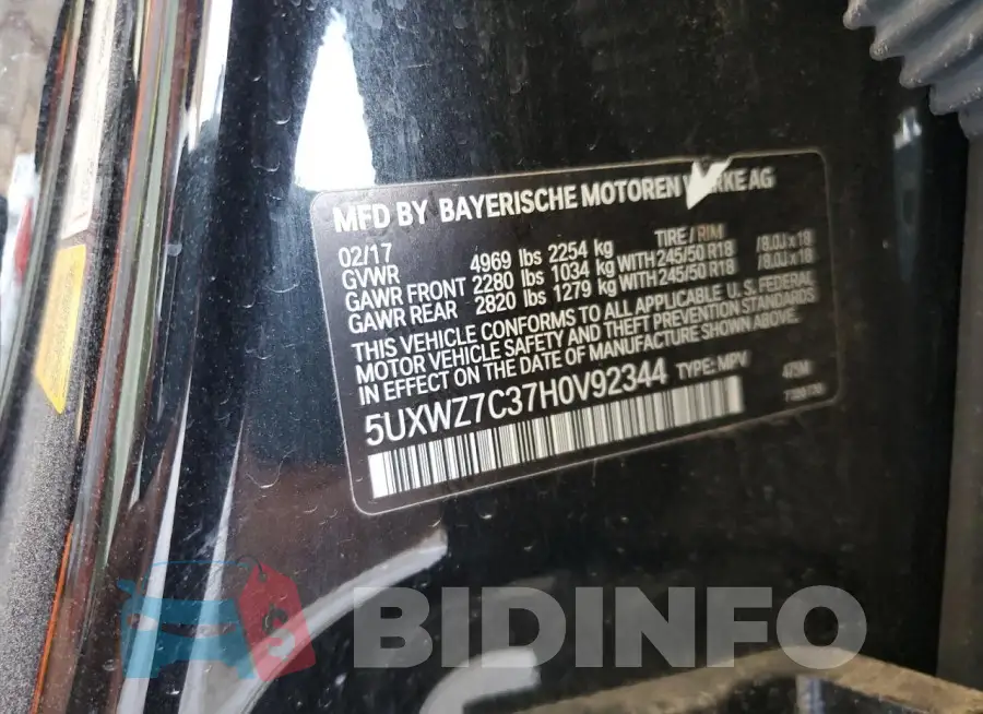 5UXWZ7C37H0V92344 Photo# 12