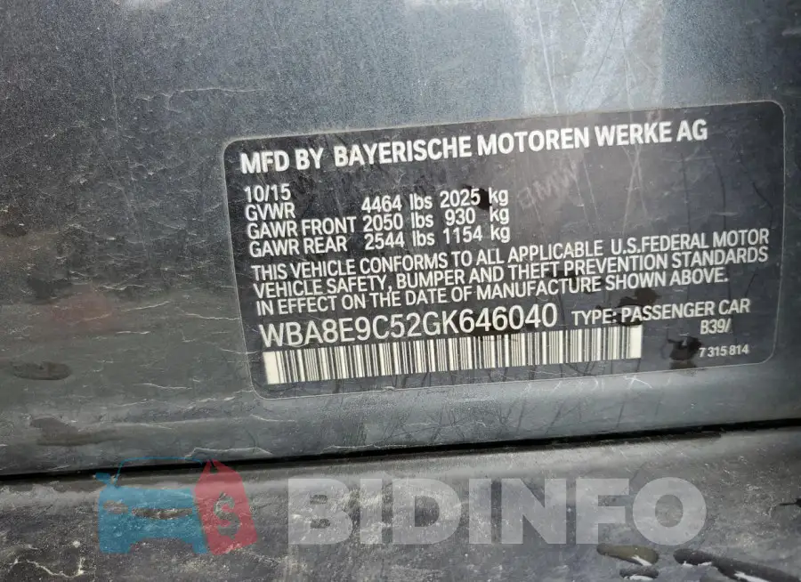 WBA8E9C52GK646040 Photo# 12