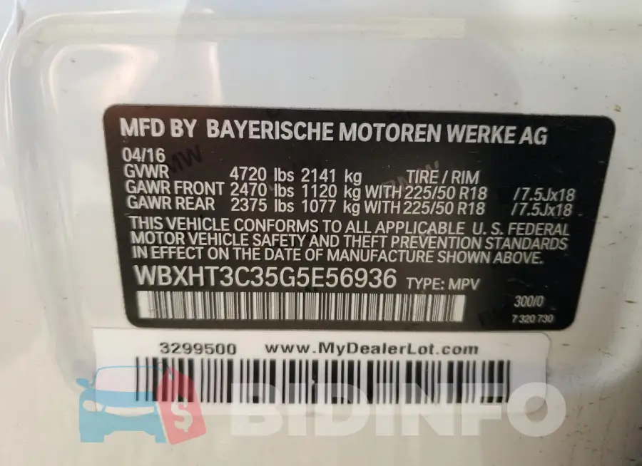 WBXHT3C35G5E56936 Photo# 12