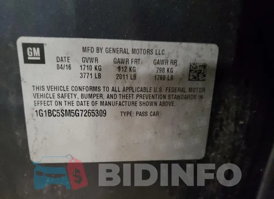 1G1BC5SM5G7265309 Photo# 12