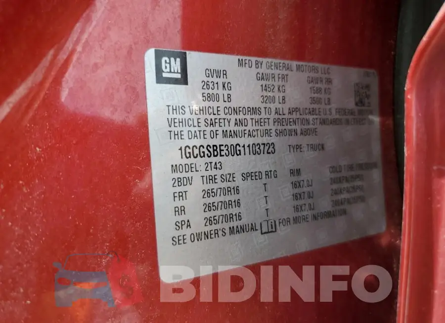 1GCGSBE30G1103723 Photo# 12