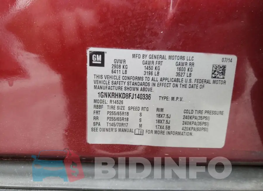 1GNKRHKD8FJ140336 Photo# 13