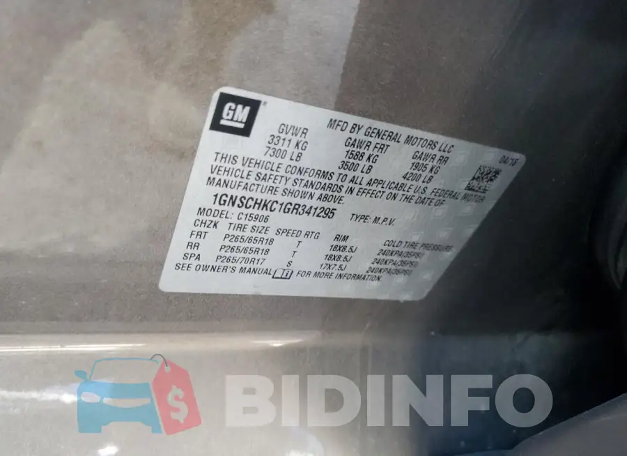 1GNSCHKC1GR341295 Photo# 13
