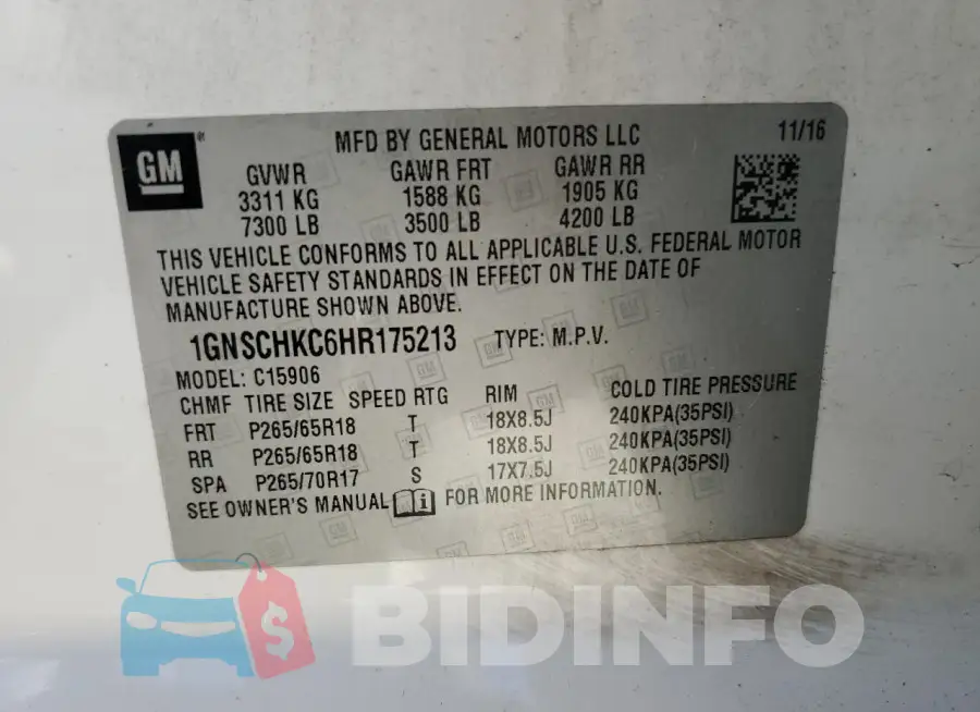 1GNSCHKC6HR175213 Photo# 13