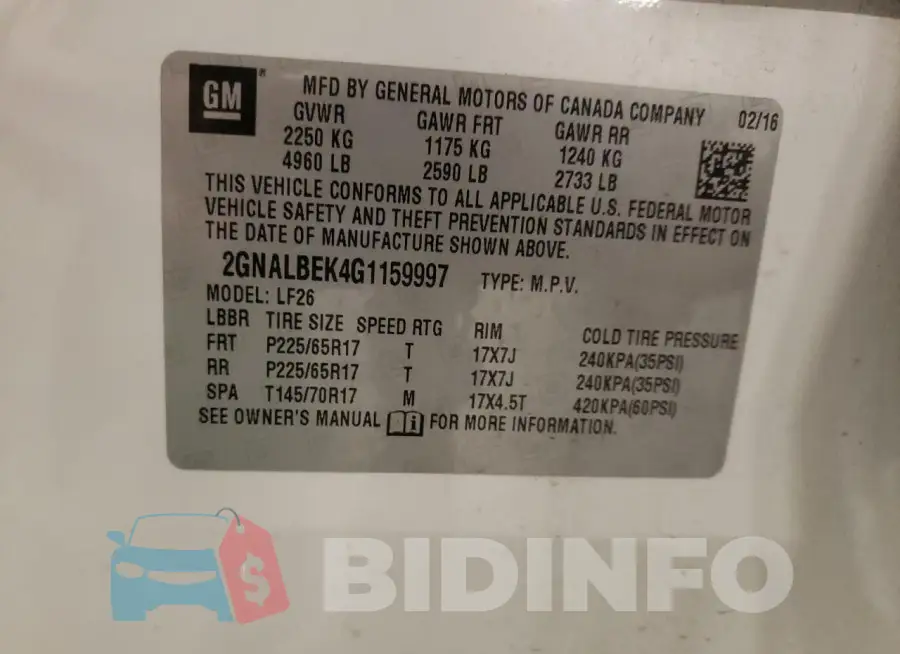 2GNALBEK4G1159997 Photo# 12
