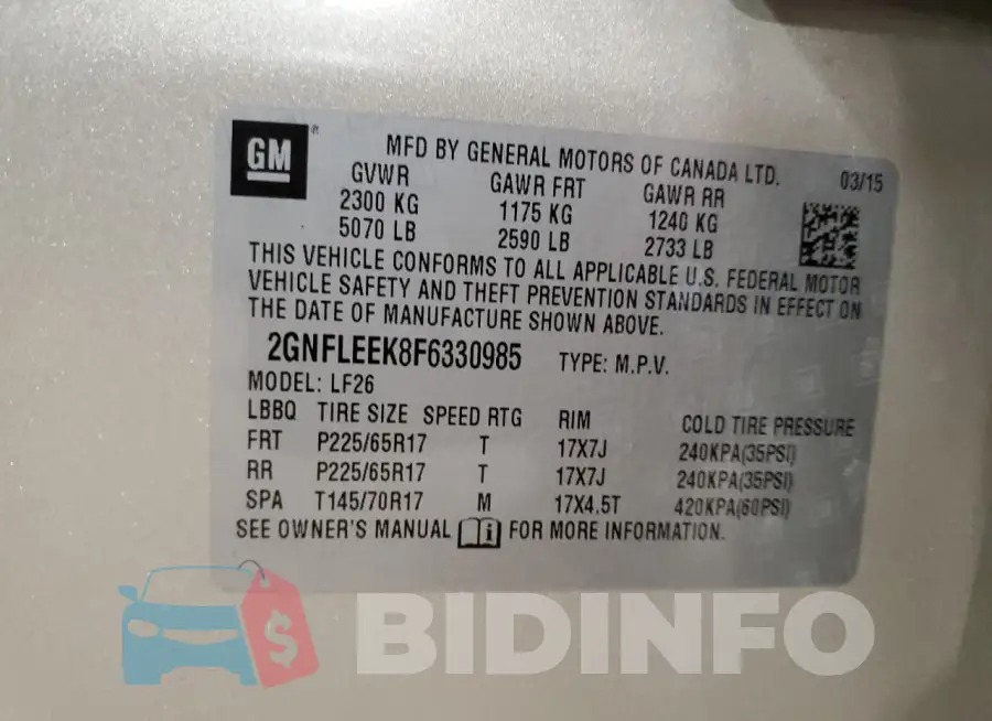 2GNFLEEK8F6330985 Photo# 13
