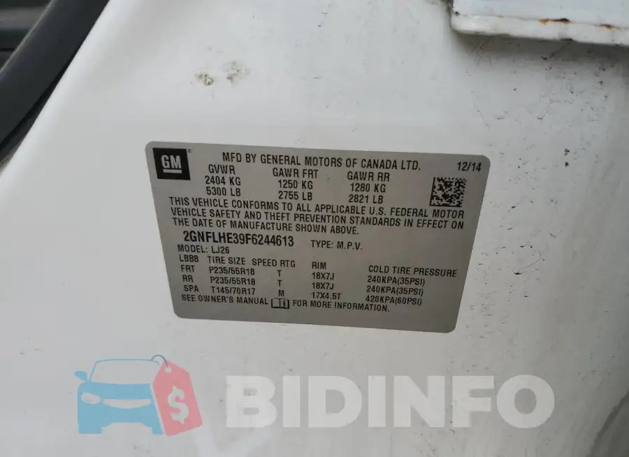 2GNFLHE39F6244613 Photo# 14