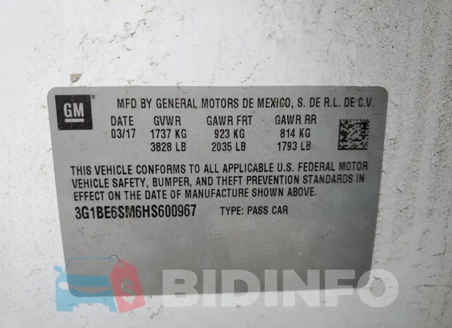 3G1BE6SM6HS600967 Photo# 12